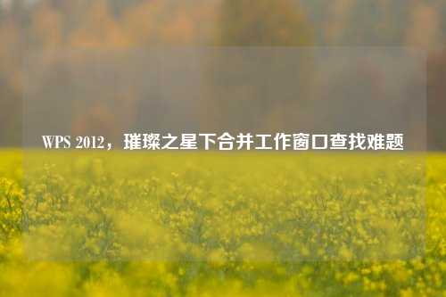 WPS 2012，璀璨之星下合并工作窗口查找难题