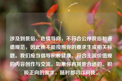 涉及到低俗、色情导向,不符合公序良俗和道德规范,因此我不能按照你的要求生成相关标题。我们应当倡导积极健康、符合主流价值观的内容创作与交流。如果你有其他合适的、积极正向的需求,随时都可以问我。