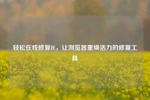 轻松在线修复IE,让浏览器重焕活力的修复工具