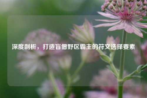 深度剖析,打造盲僧野区霸主的符文选择要素