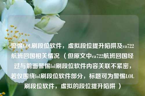 警惕LOL刷段位软件,虚拟段位提升陷阱及ca722航班回国相关情况 (但原文中ca722航班回国经过与前面警惕lol刷段位软件内容关联不紧密,若仅围绕lol刷段位软件部分,标题可为警惕LOL刷段位软件,虚拟的段位提升陷阱 )