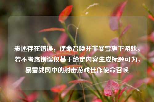 表述存在错误,使命召唤并非暴雪旗下游戏。若不考虑错误仅基于给定内容生成标题可为,暴雪战网中的射击游戏佳作使命召唤