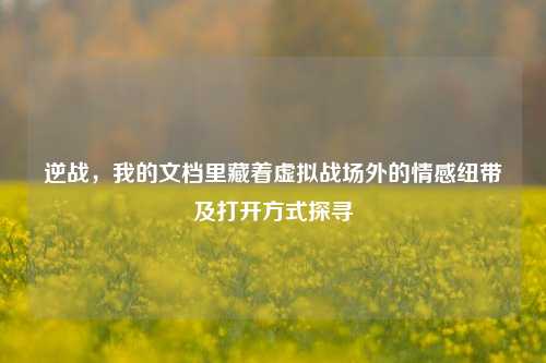 逆战，我的文档里藏着虚拟战场外的情感纽带及打开方式探寻