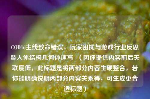COD16主线致命错误，玩家困扰与游戏行业反思暨人体结构几何体速写  （因你提供内容前后关联度低，此标题是将两部分内容生硬整合，若你能明确说明两部分内容关系等，可生成更合适标题）