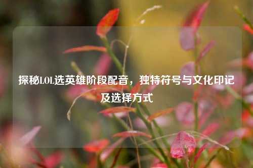 探秘LOL选英雄阶段配音，独特符号与文化印记及选择方式