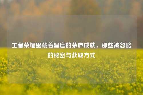 王者荣耀里藏着温度的茅庐成就,那些被忽略的秘密与获取方式